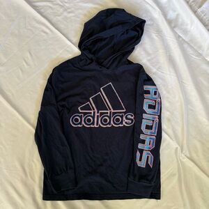 Boys Adidas Navy Blue Cotton Long Sleeve Hoodie